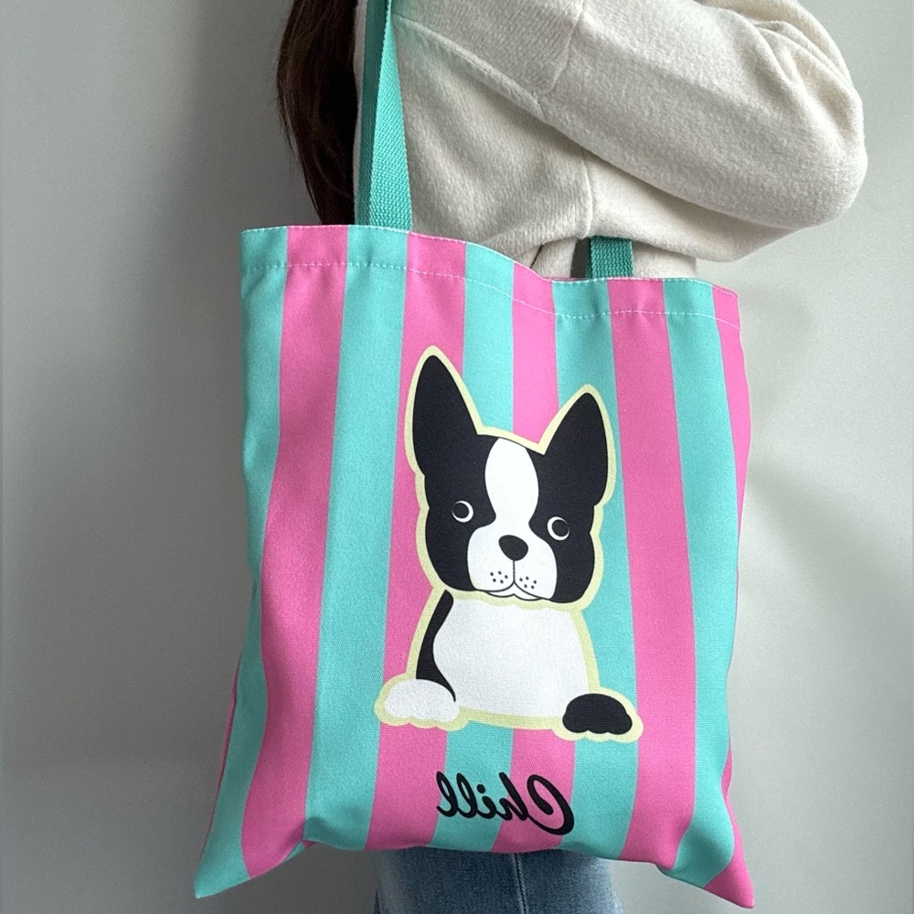 🐕 Loki the Boston Terriers Tote Bag with Tiffany Blue Shoulder Strap